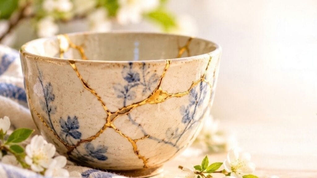things that hurt us - a kintsugi bowl - gold-mended pottery represents healing